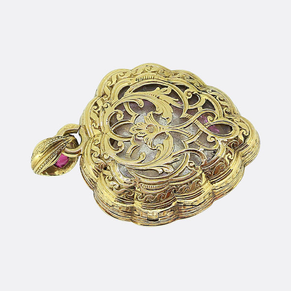 Victorian Burmese Ruby and Diamond Heart Locket Pendant
