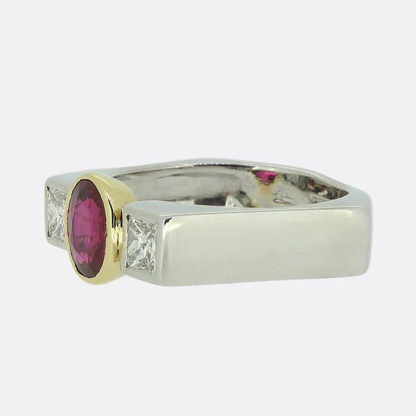 Vintage Ruby and Diamond Three-Stone Ring