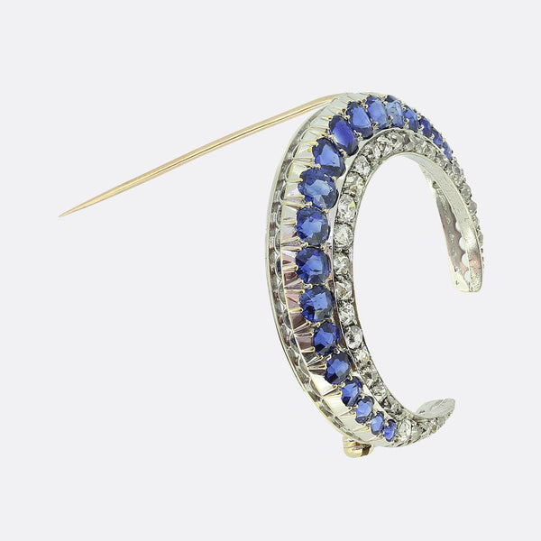 Edwardian Sapphire and Diamond Crescent Brooch