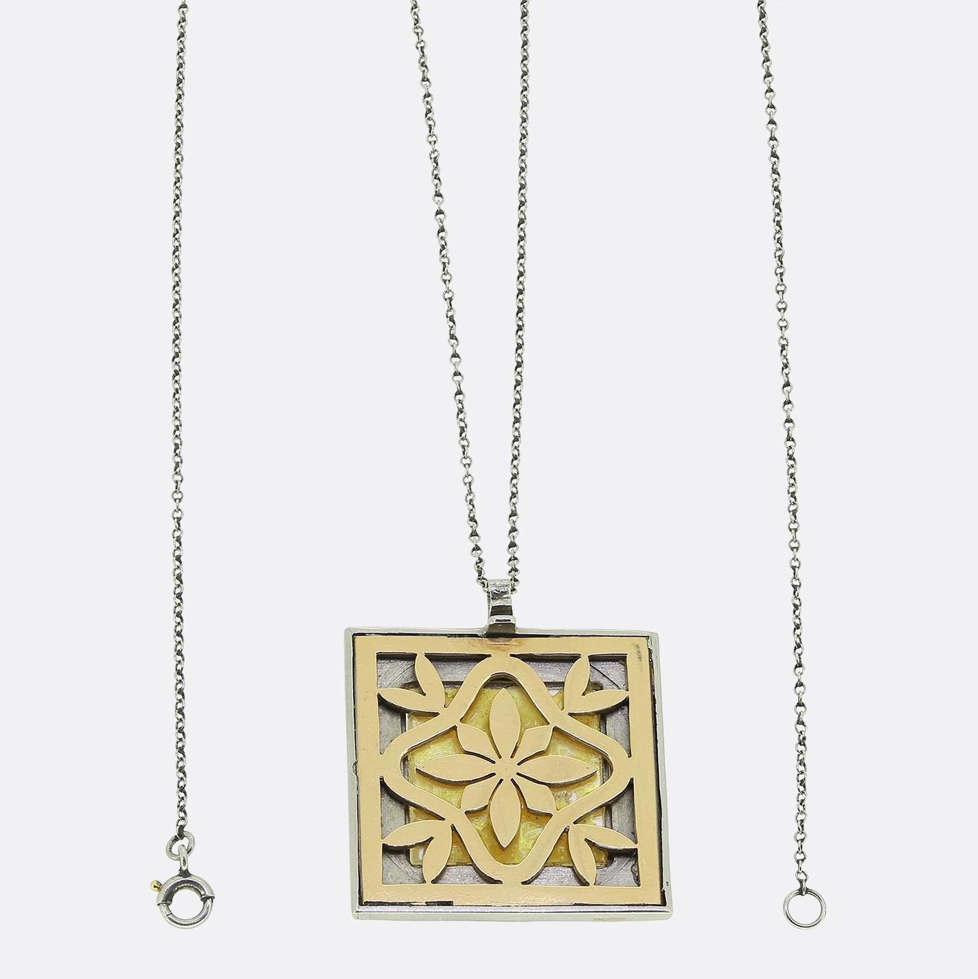 Art Deco Mother of Pearl Sapphire and Diamond Tutankhamun Pendant Necklace