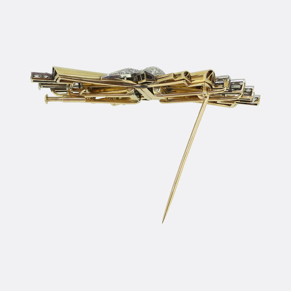 Retro Diamond Double-Clip Brooch