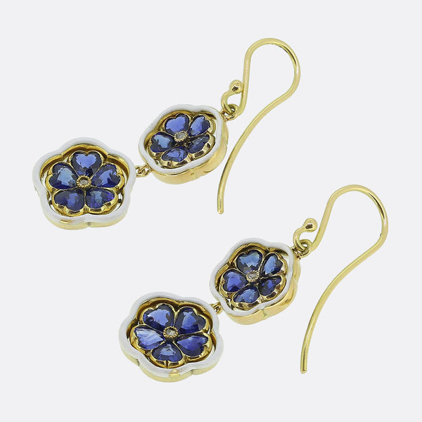 Art Nouveau Sapphire Floral Drop Earrings