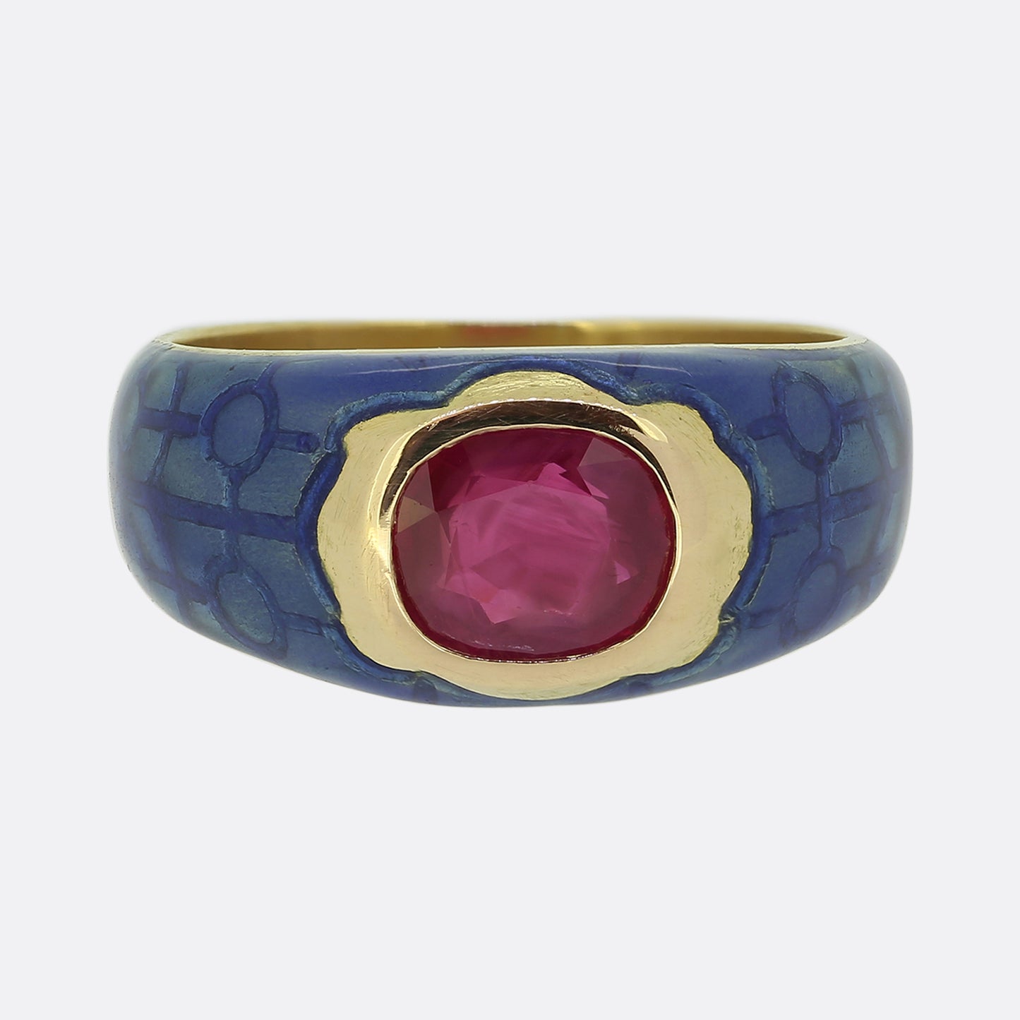 Antique Blue Enamel and Burmese Ruby Ring