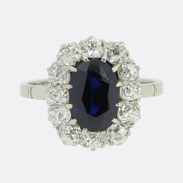French Antique Sapphire and Diamond Cluster Ring