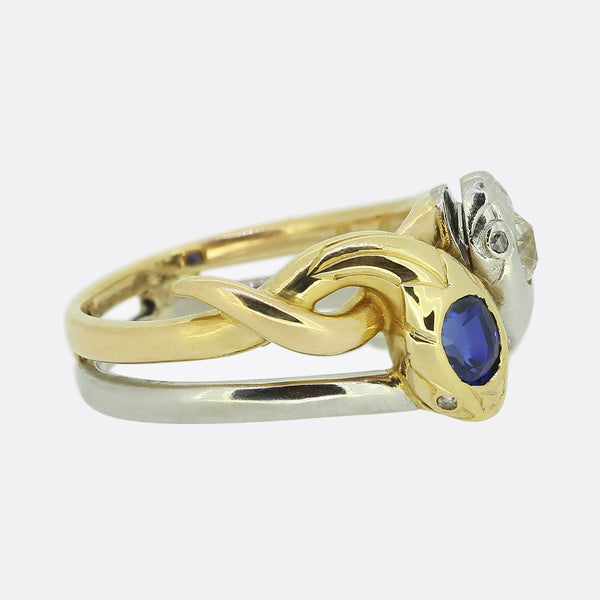 Edwardian Sapphire and Diamond Double Snake Ring