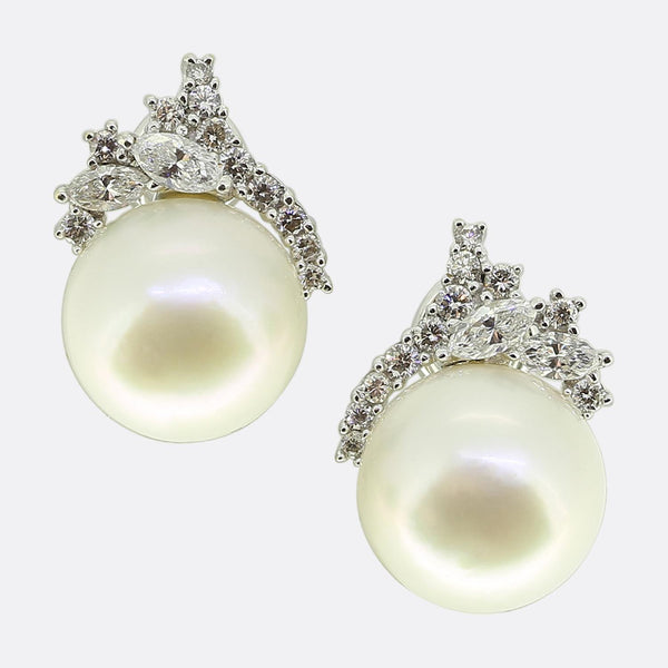 Pearl and Diamond Cluster Earrings