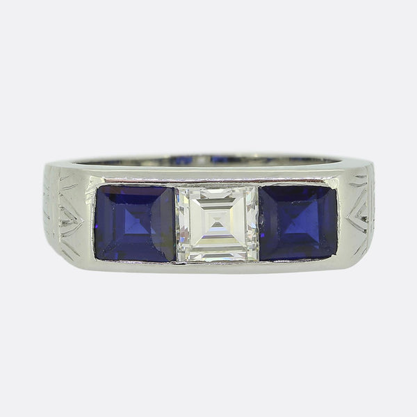 Cartier Art Deco Ruby Sapphire and Diamond Three-Stone Rings Set