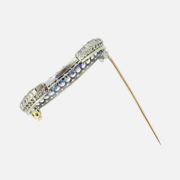 Edwardian Sapphire and Diamond Crescent Brooch