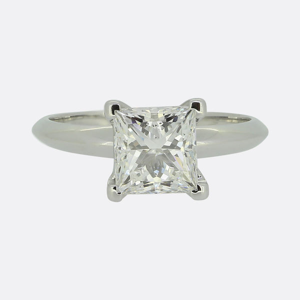 1.59 Carat Princess Cut Diamond Solitaire Engagement Ring