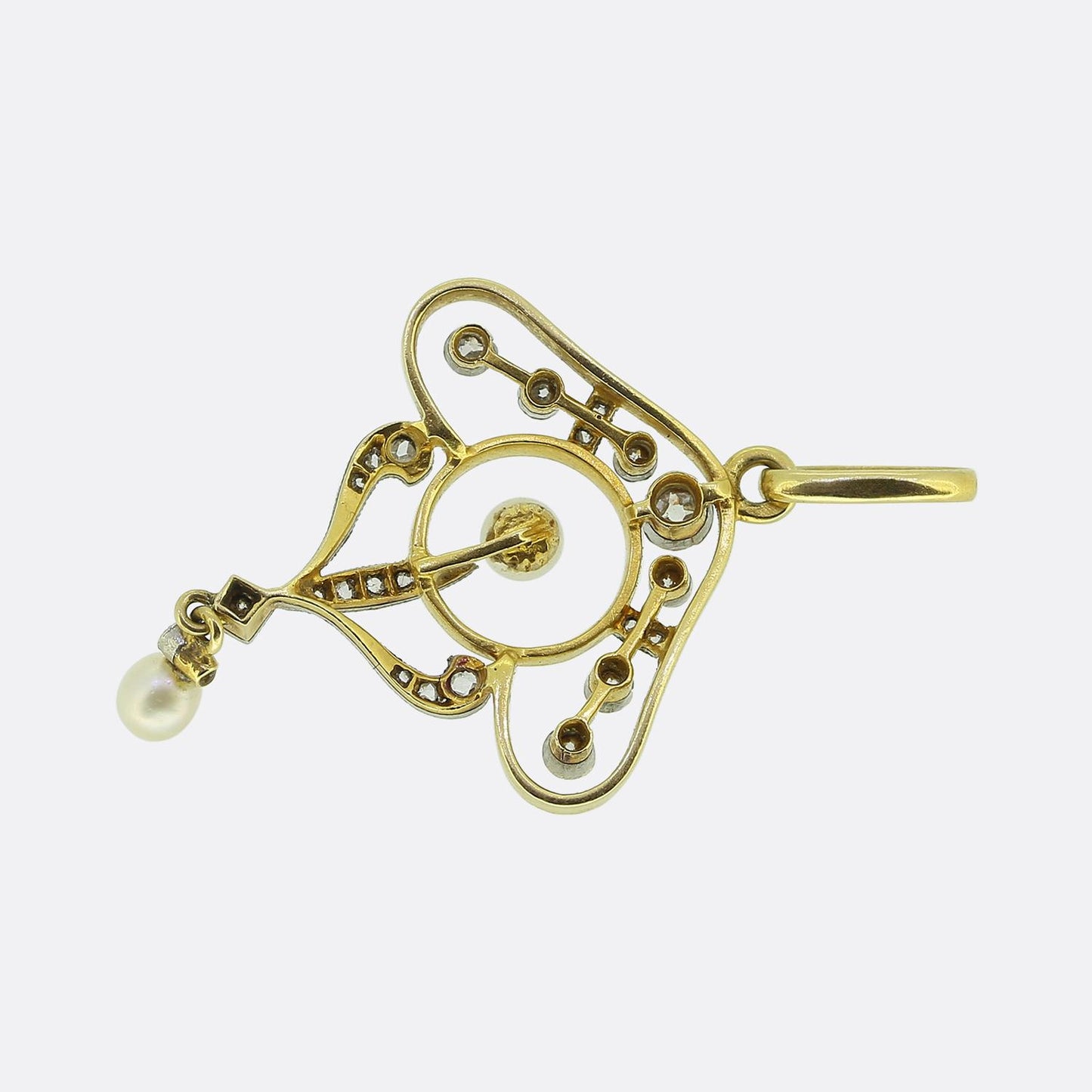 Art Nouveau Pearl and Diamond Drop Pendant