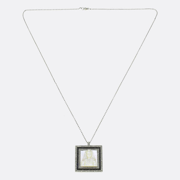 Art Deco Mother of Pearl Sapphire and Diamond Tutankhamun Pendant Necklace