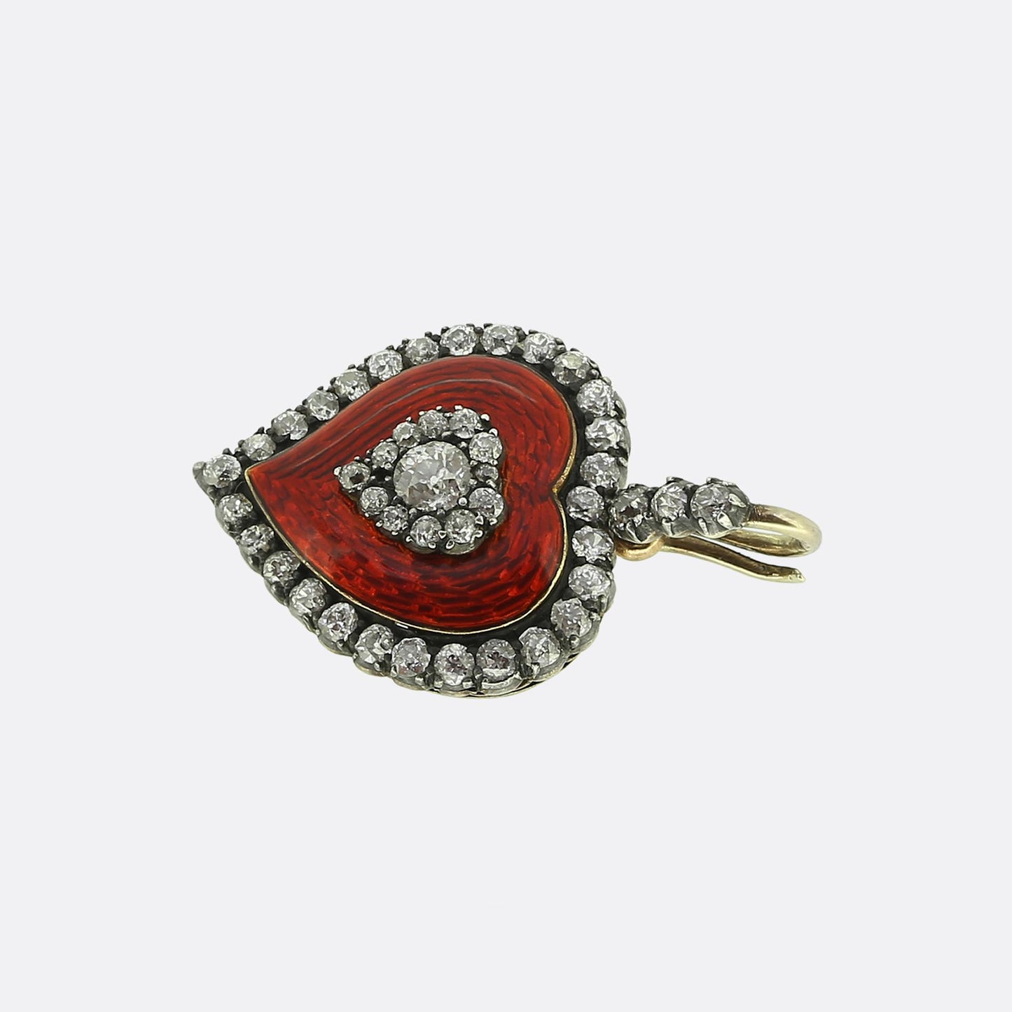 Victorian Red Enamel and Diamond Heart Pendant