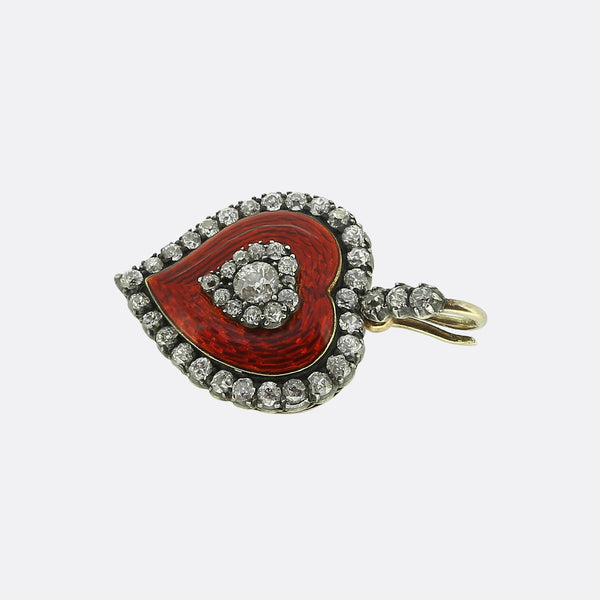 Victorian Red Enamel and Diamond Heart Pendant