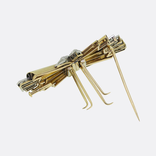 Retro Diamond Double-Clip Brooch
