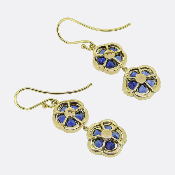 Art Nouveau Sapphire Floral Drop Earrings