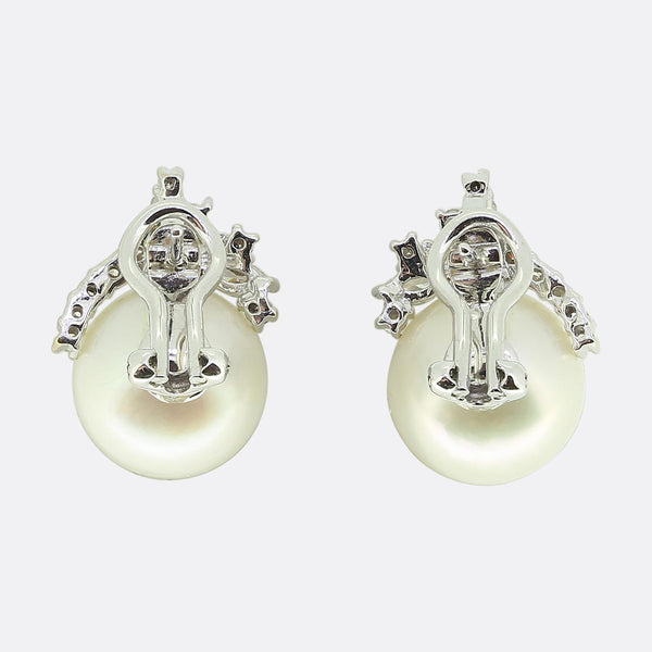 Pearl and Diamond Cluster Earrings