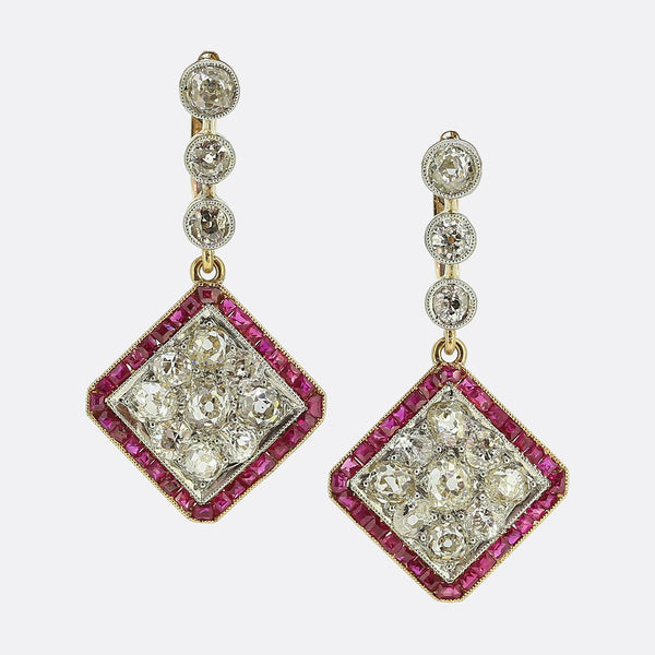 Art Deco Ruby and Diamond Drop Earrings