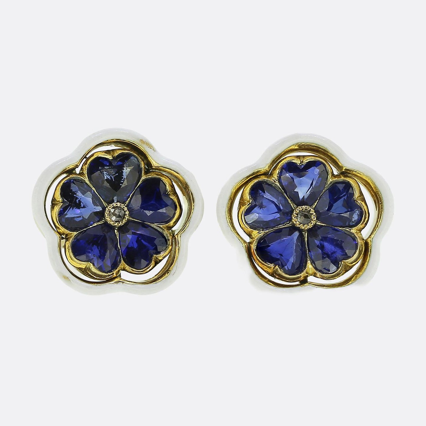 Art Nouveau Sapphire Floral Stud Earrings