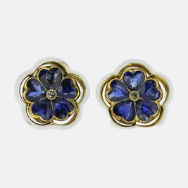 Art Nouveau Sapphire Floral Stud Earrings