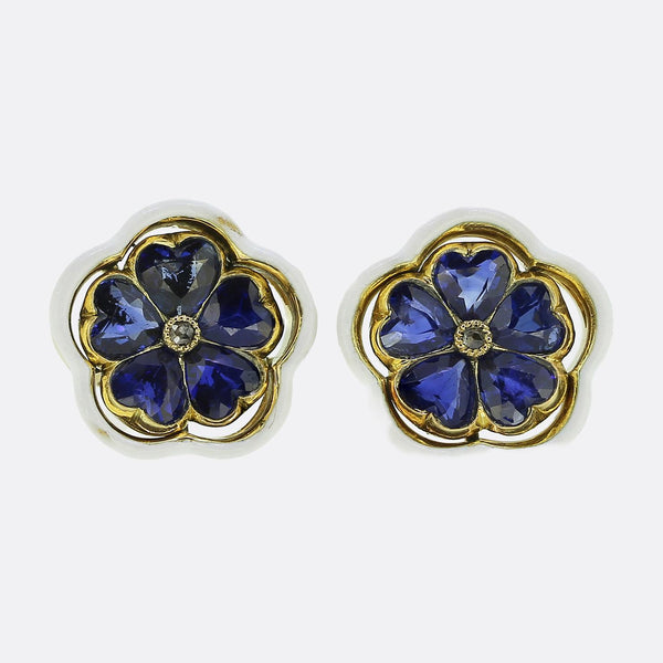 Art Nouveau Sapphire Floral Stud Earrings