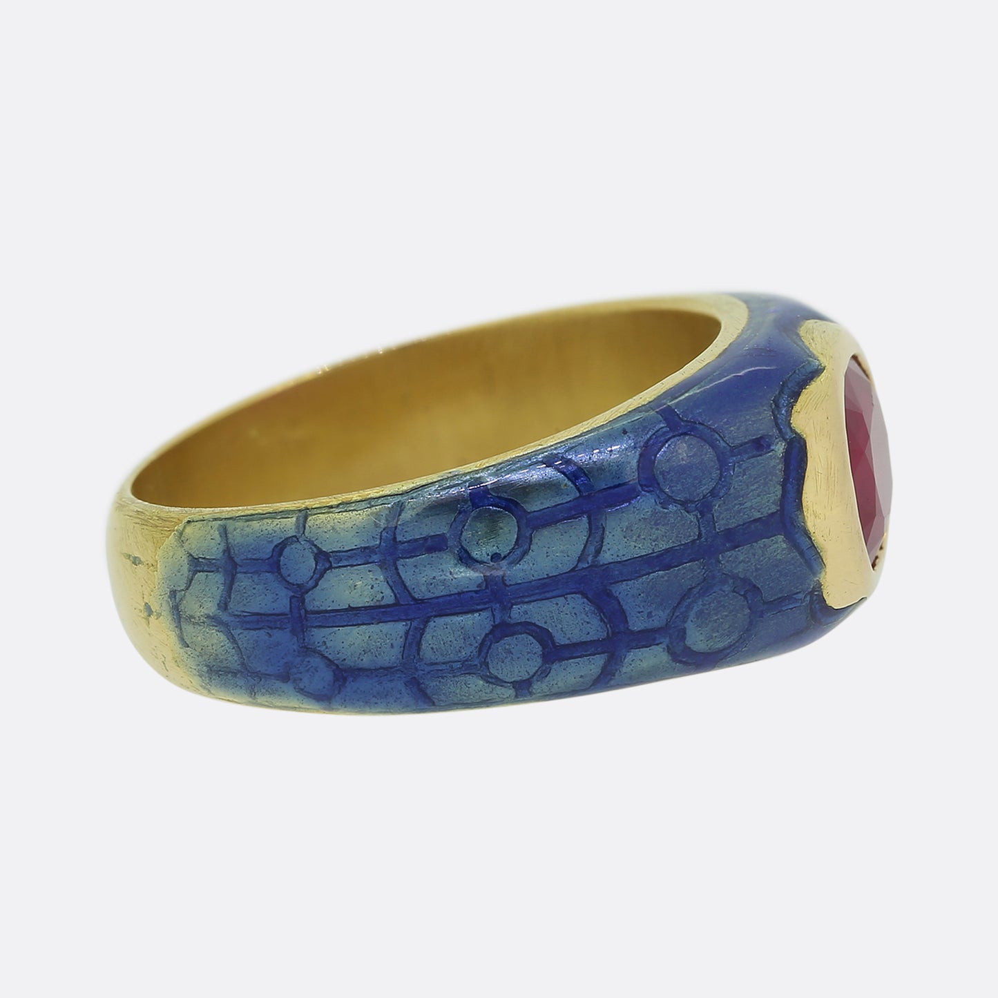 Antique Blue Enamel and Burmese Ruby Ring