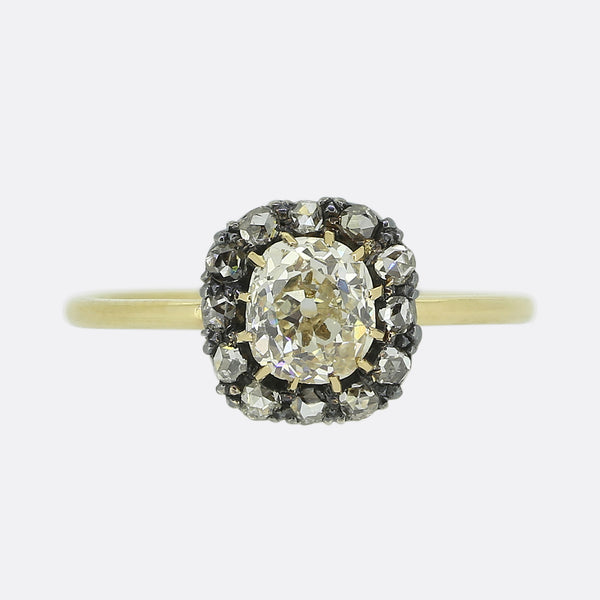Victorian 0.80 Carat Old Cut Diamond Cluster Ring