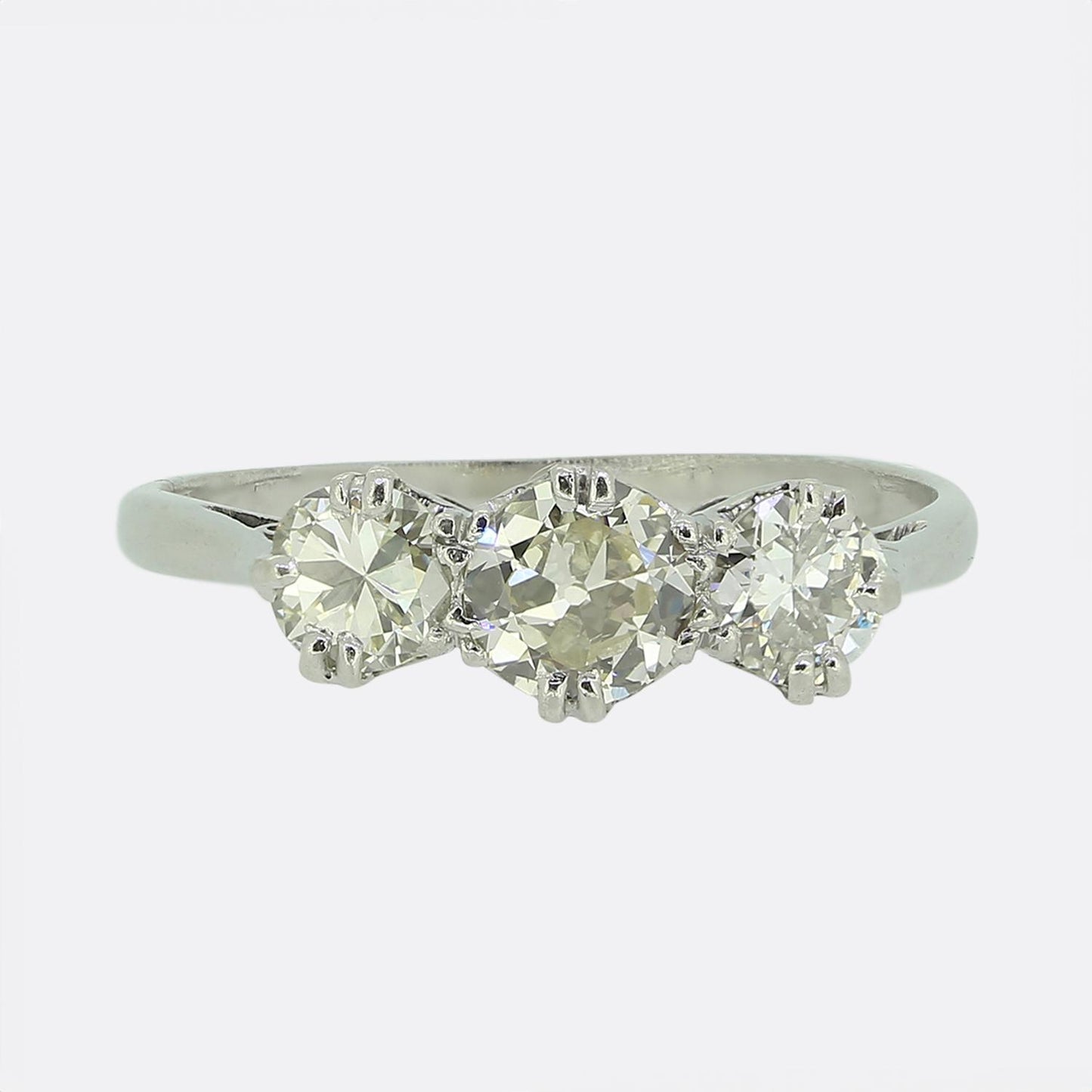 Vintage Transitional Cut Diamond Three-Stone Ring