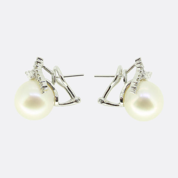 Pearl and Diamond Cluster Earrings