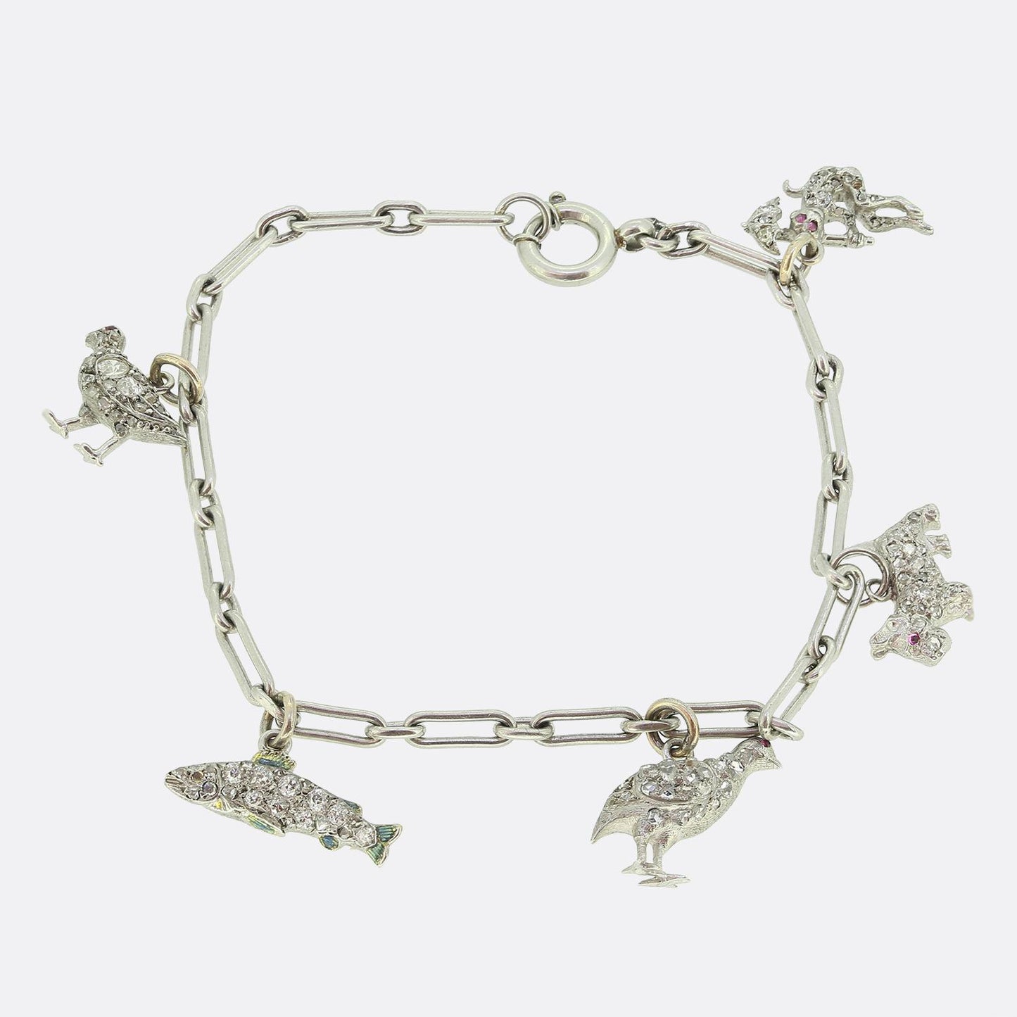 Art Deco Diamond Animal Charm Bracelet