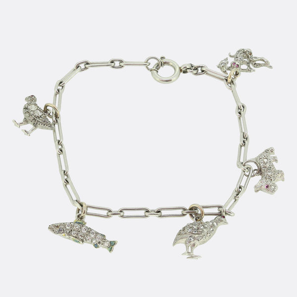 Art Deco Diamond Animal Charm Bracelet