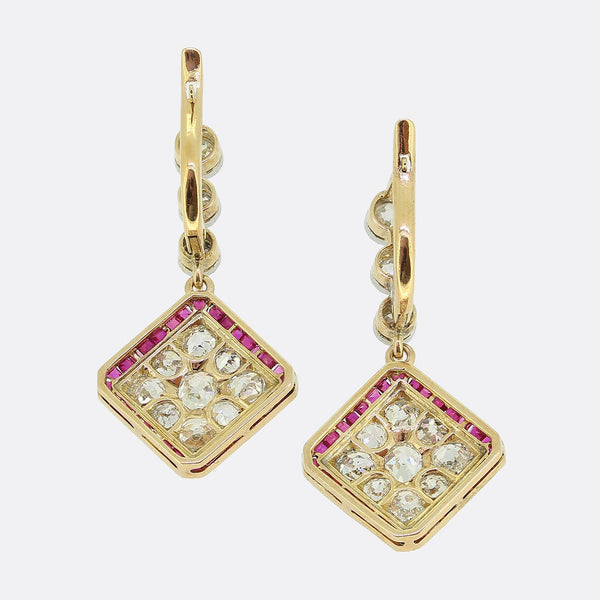 Art Deco Ruby and Diamond Drop Earrings