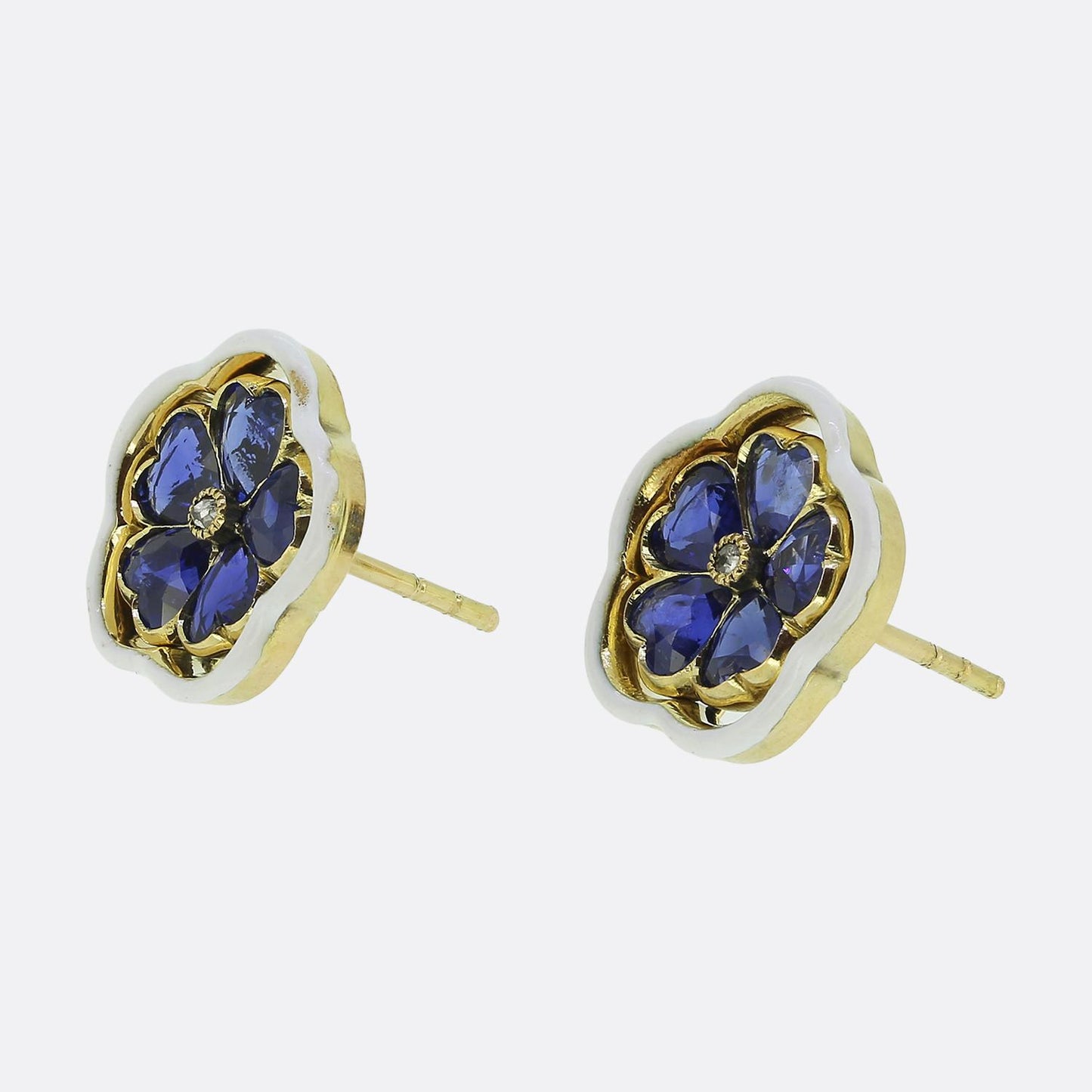 Art Nouveau Sapphire Floral Stud Earrings