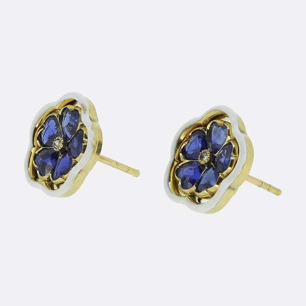 Art Nouveau Sapphire Floral Stud Earrings