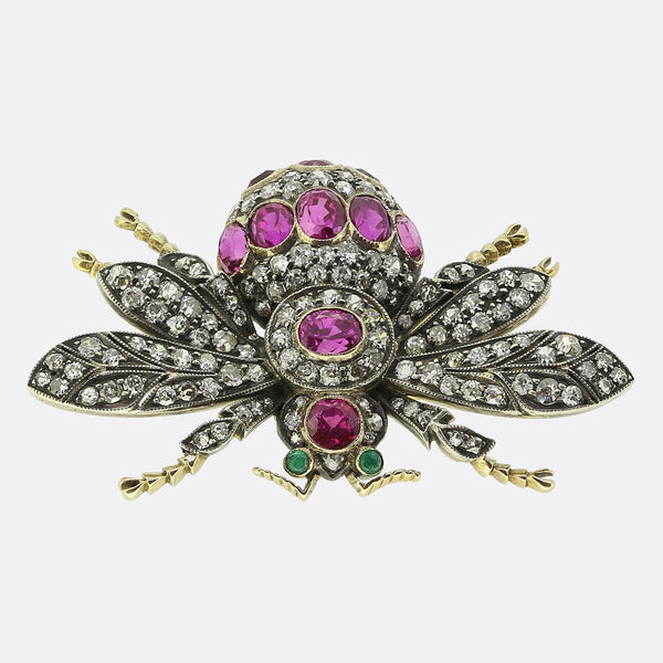 Antique Ruby and Diamond Fly Brooch