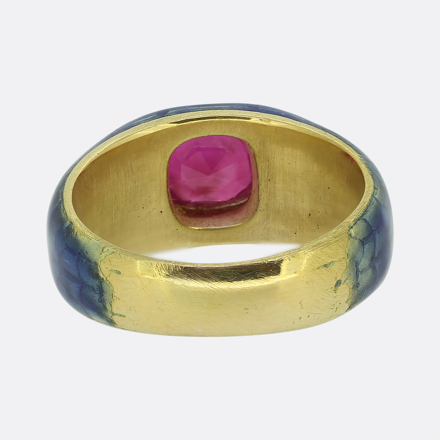 Antique Blue Enamel and Burmese Ruby Ring