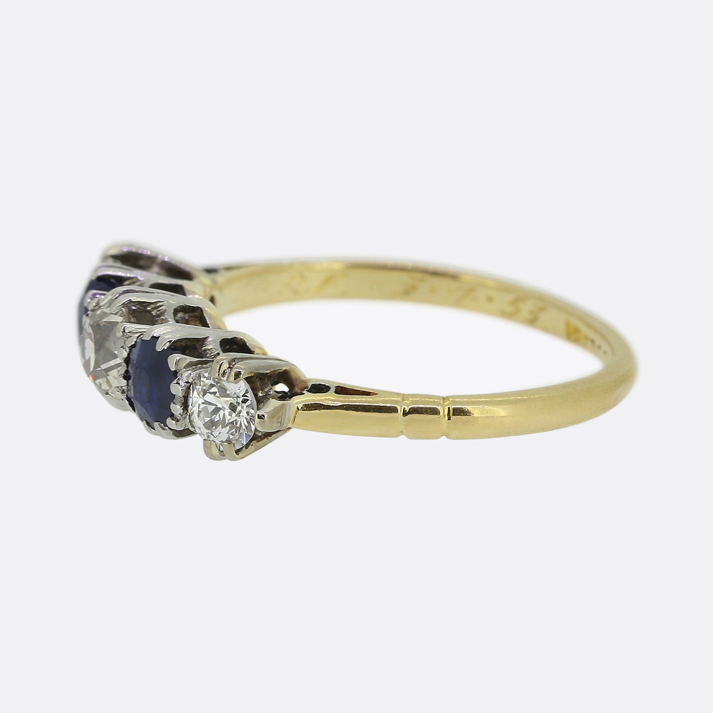 Vintage Old Cut Diamond Sapphire Five Stone Ring