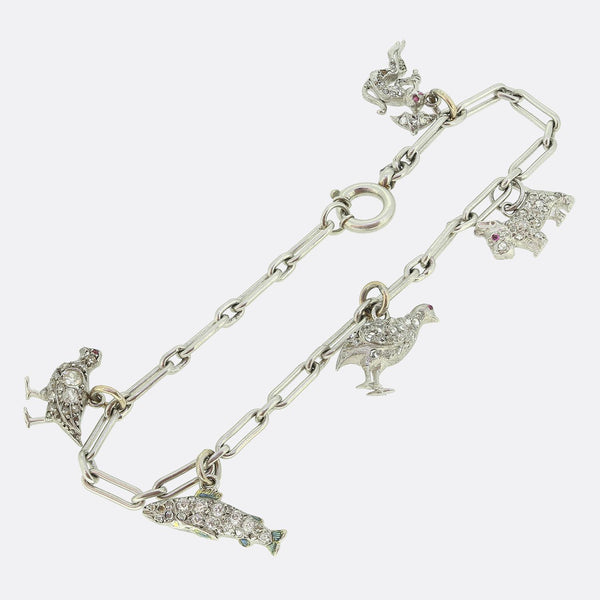 Art Deco Diamond Animal Charm Bracelet