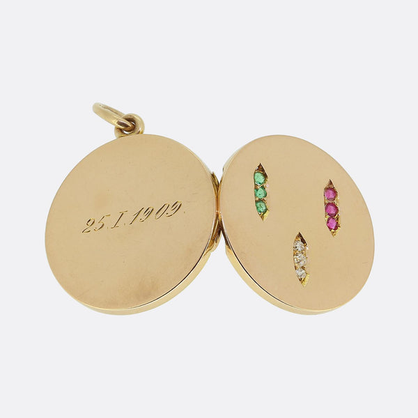 Antique Emerald Ruby and Diamond Locket Pendant