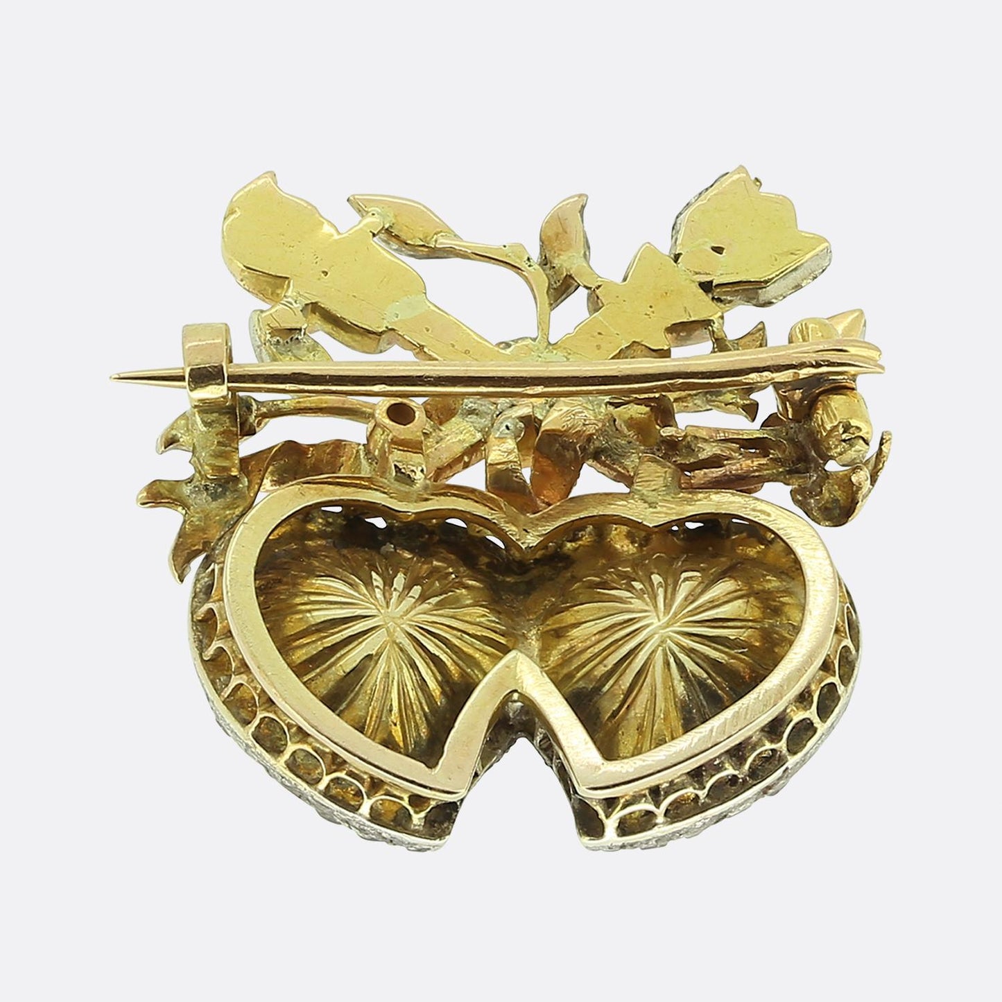 Victorian Pink Topaz and Peridot Witches Heart Brooch