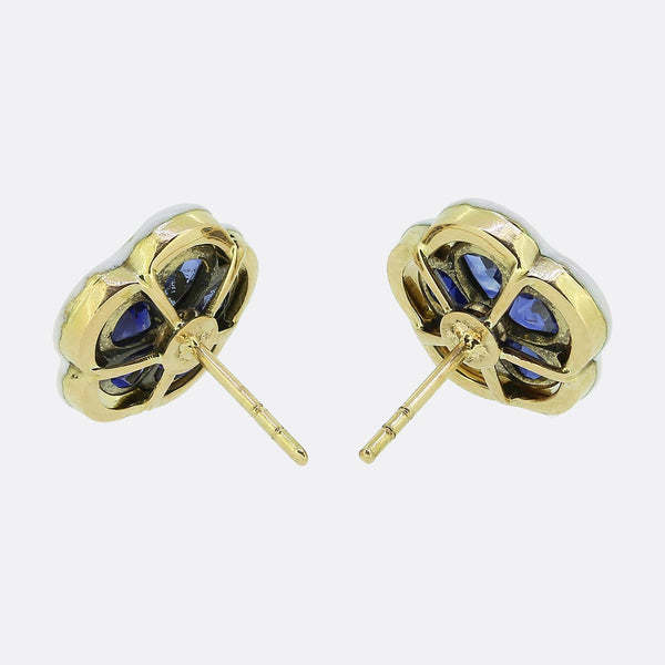Art Nouveau Sapphire Floral Stud Earrings