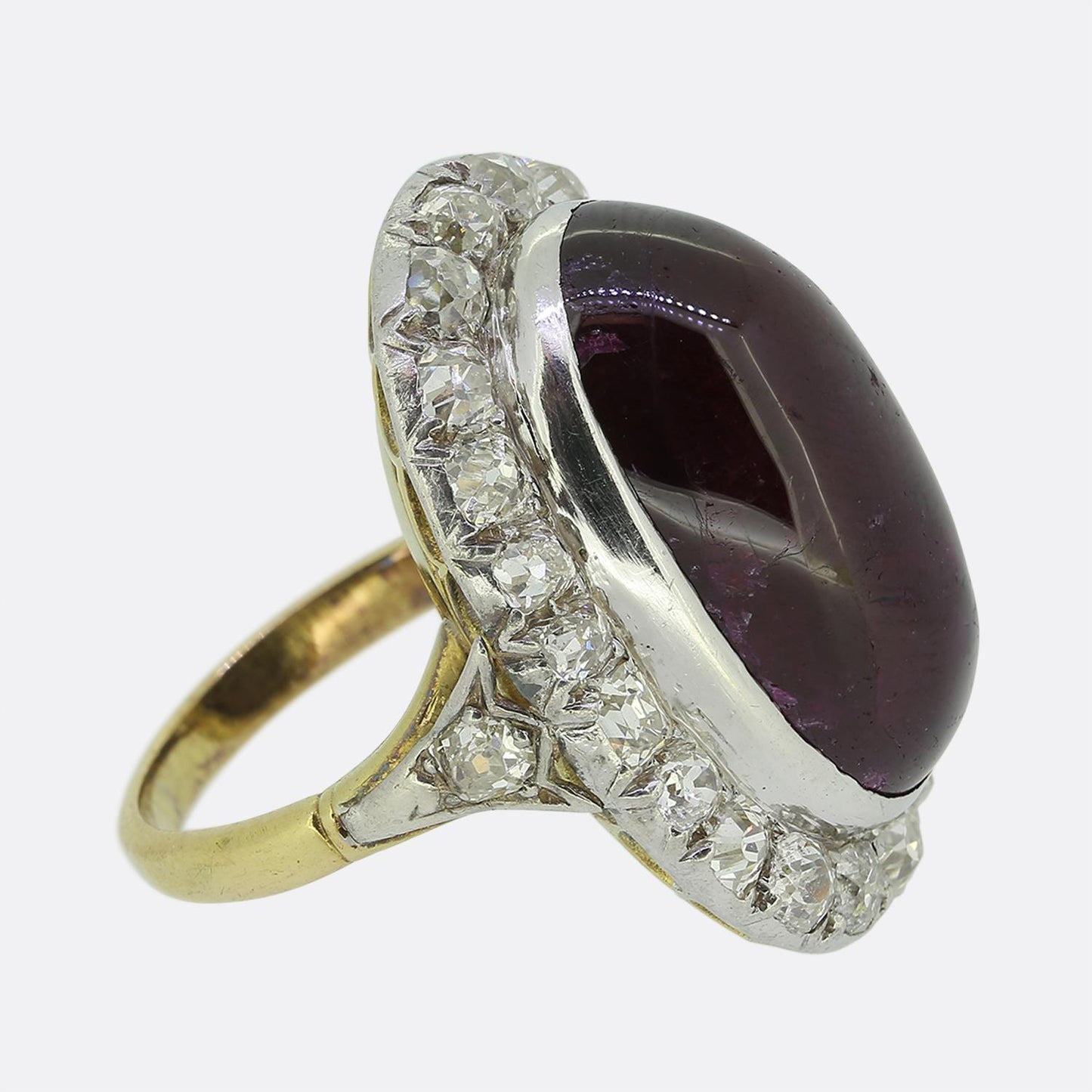 Victorian Cabochon Ruby and Diamond Cluster Ring