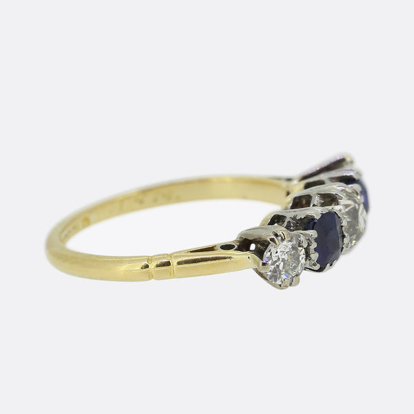 Vintage Old Cut Diamond Sapphire Five Stone Ring