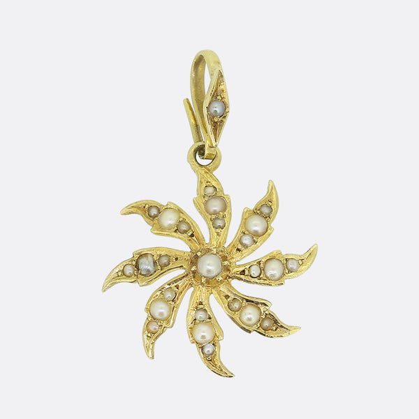 Antique Seed Pearl Sunflower Pendant
