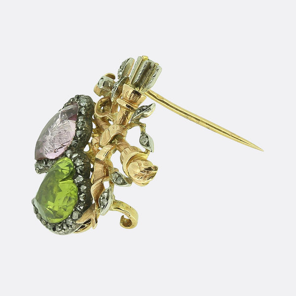 Victorian Pink Topaz and Peridot Witches Heart Brooch