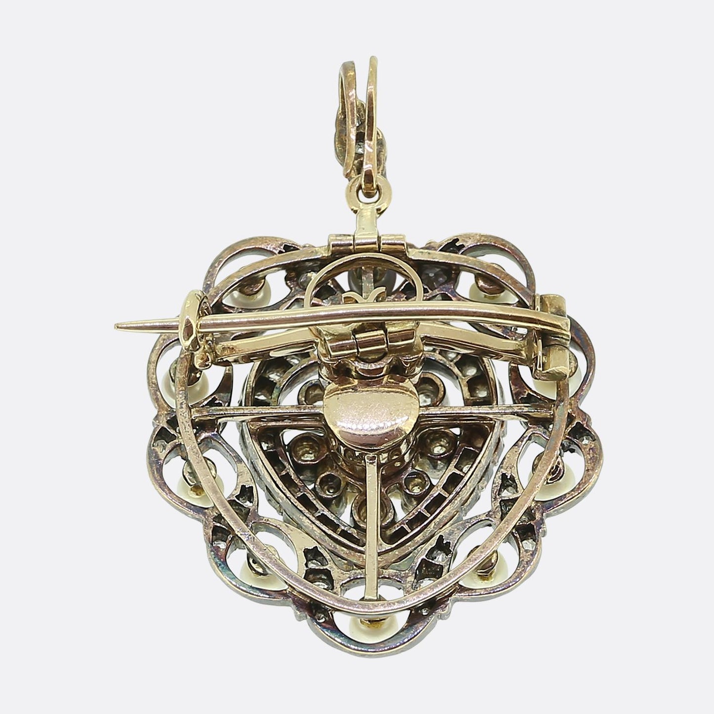 Victoria Pearl and Diamond Heart Pendant Brooch
