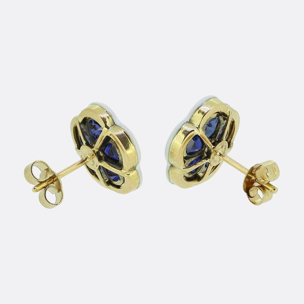 Art Nouveau Sapphire Floral Stud Earrings