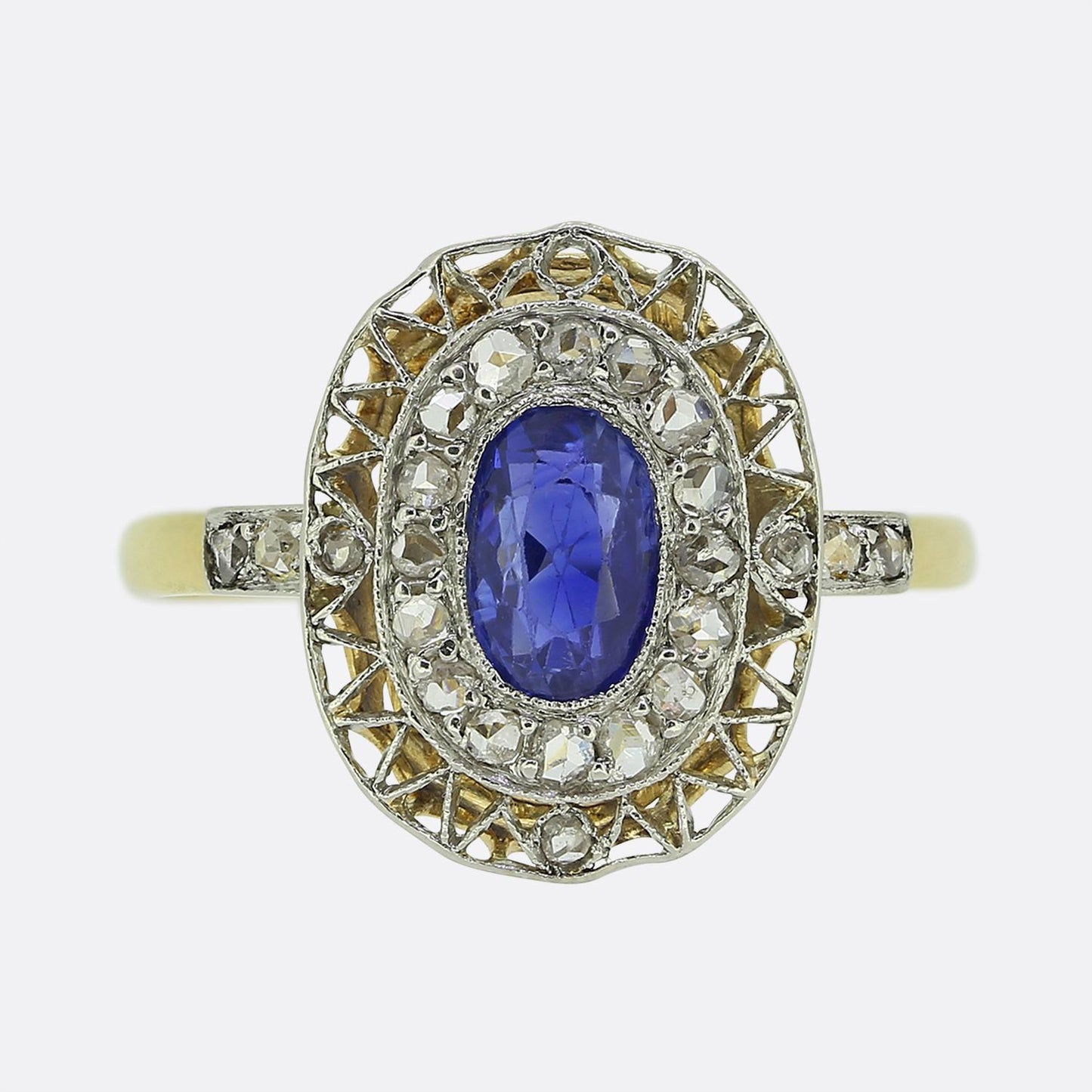 Edwardian Sapphire and Diamond Cluster Ring