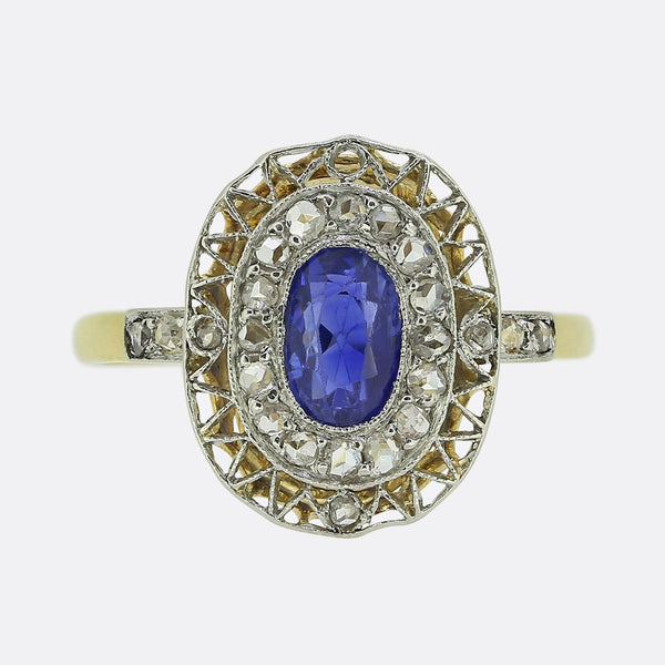 Edwardian Sapphire and Diamond Cluster Ring