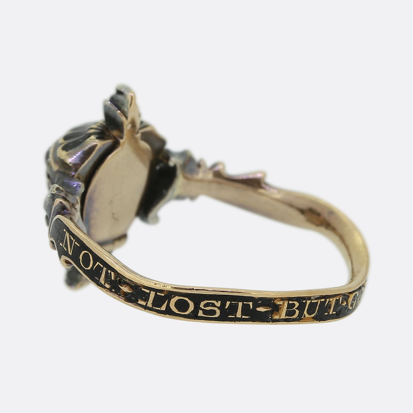 Georgian Diamond and Black Enamel Urn Locket Ring Size K