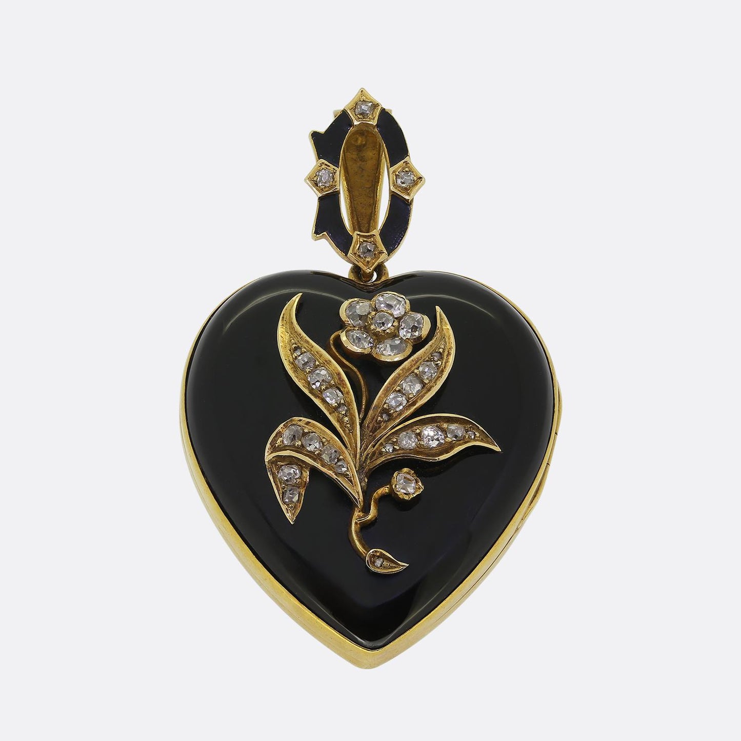 Antique Onyx and Diamond Heart Locket Pendant